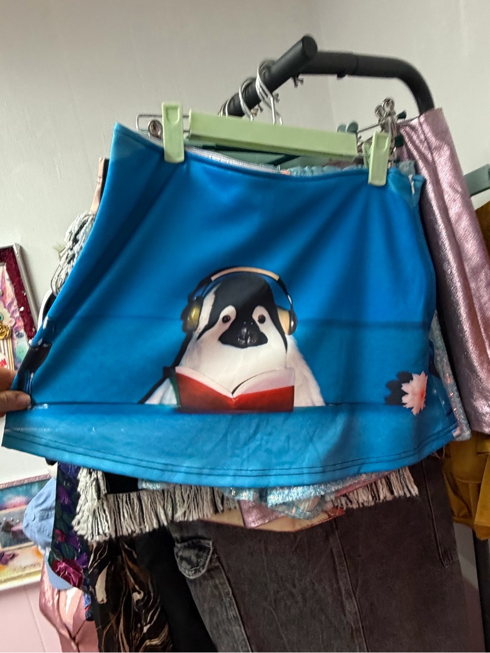Source Unknown Blue Penguin Graphic Mini Skirt